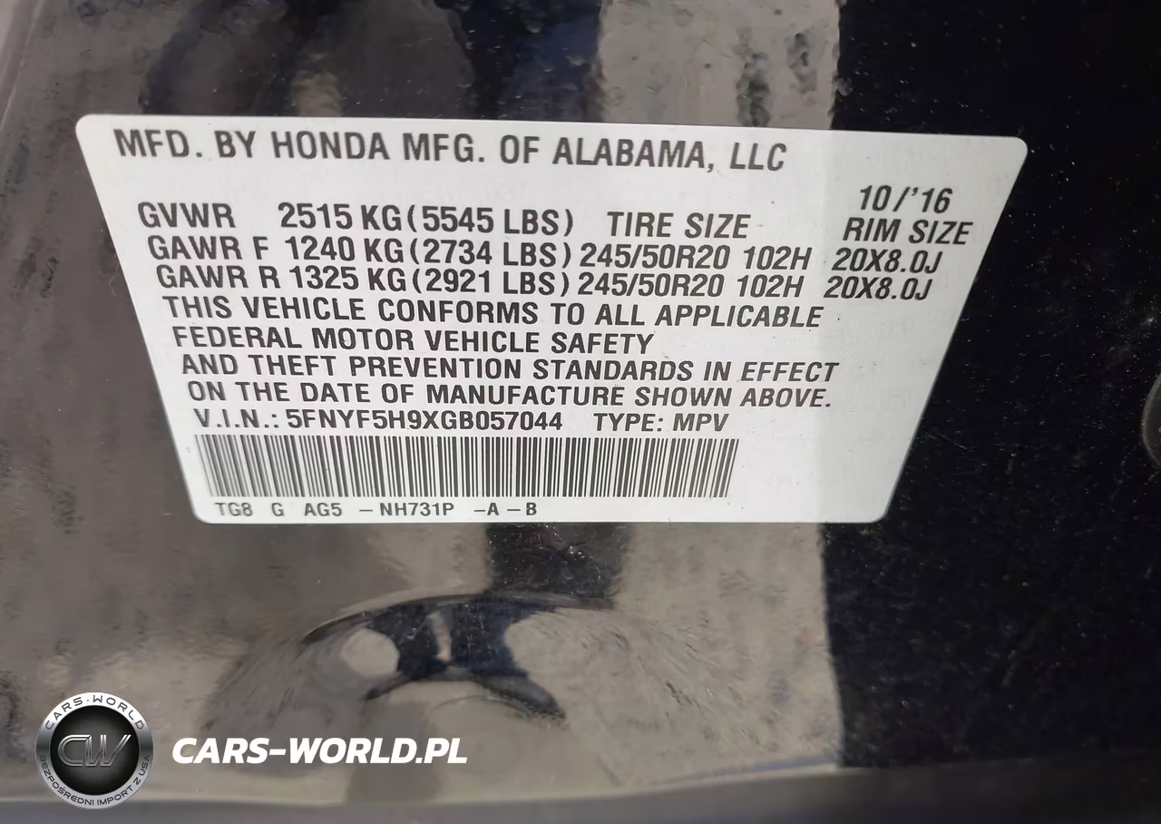 2016 Honda Pilot Touring VIN:5FNYF5H9XGB057044 - 9