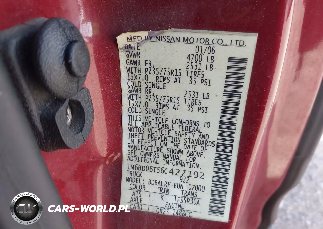 2006 Nissan Frontier Xe VIN:1N6BD06T56C427192 - 9