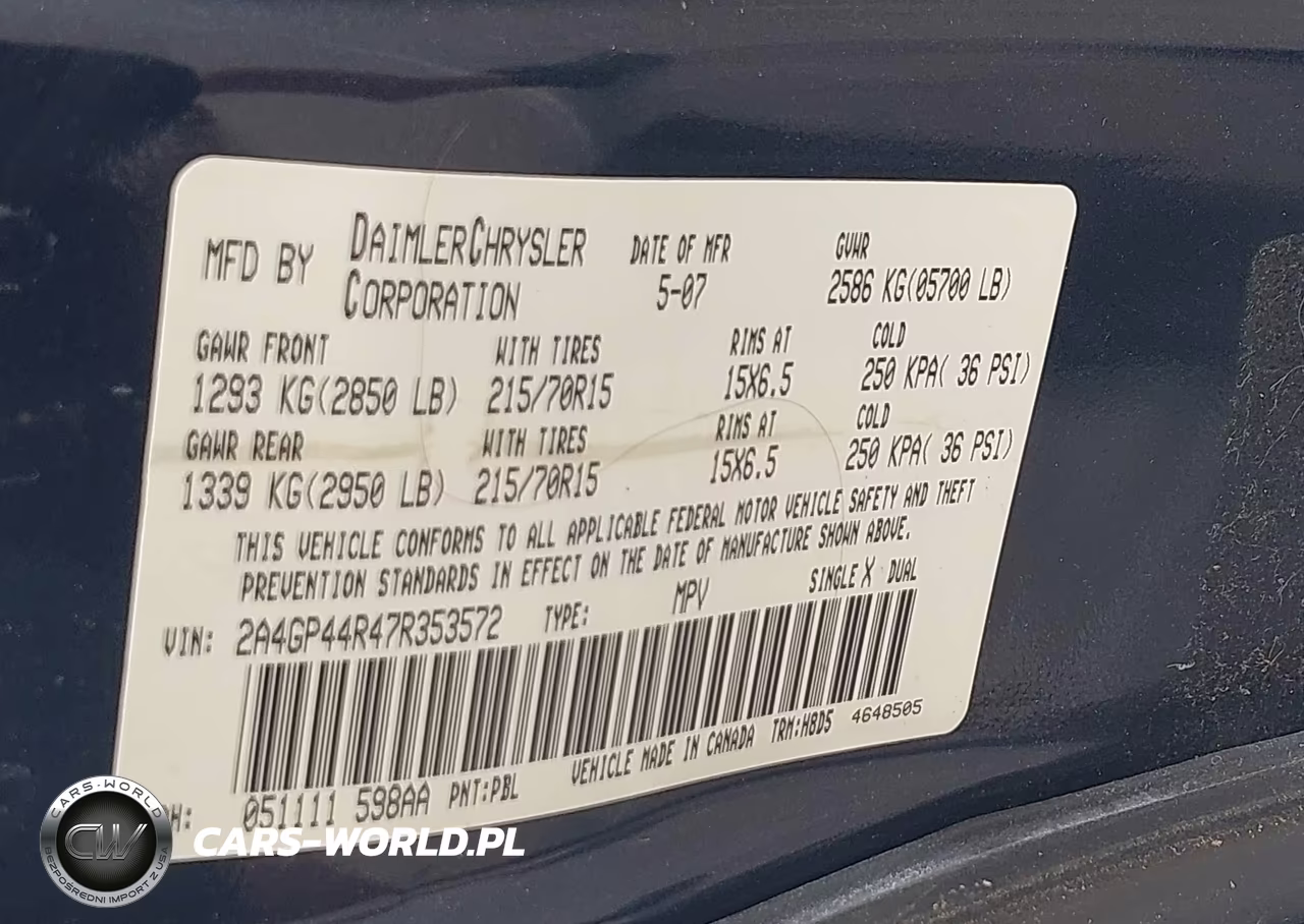 2007 Chrysler Town & Country Lx VIN:2A4GP44R47R353572 - 9