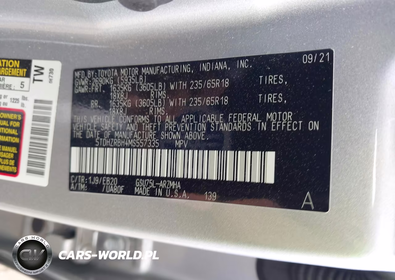 2021 Toyota Highlander Xle VIN:5TDHZRBH4MS557335 - 9