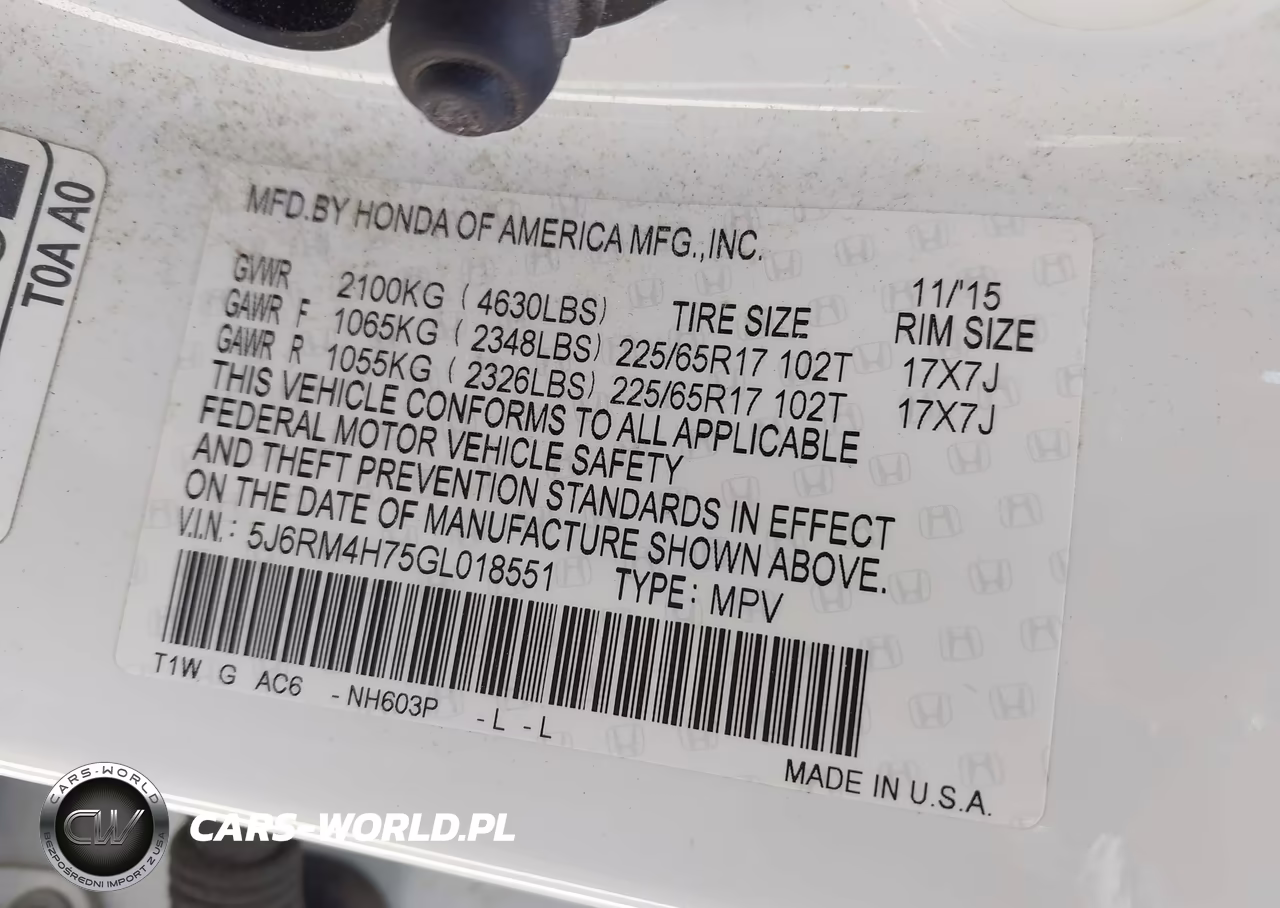 2016 Honda Cr-V Ex-L VIN:5J6RM4H75GL018551 - 9