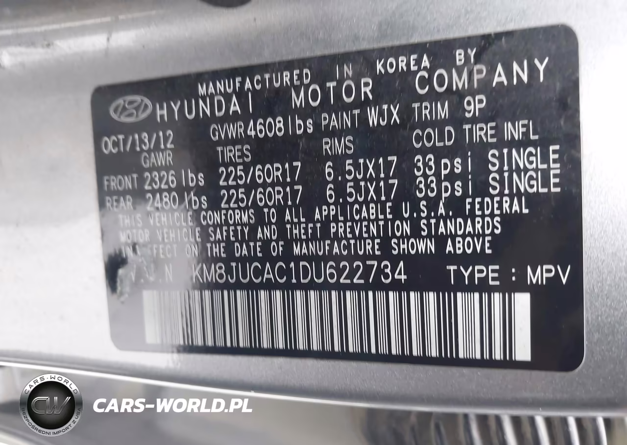 2013 Hyundai Tucson Gls VIN:KM8JUCAC1DU622734 - 9