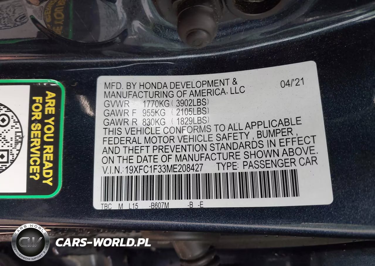 2021 Honda Civic Ex VIN:19XFC1F33ME208427 - 9