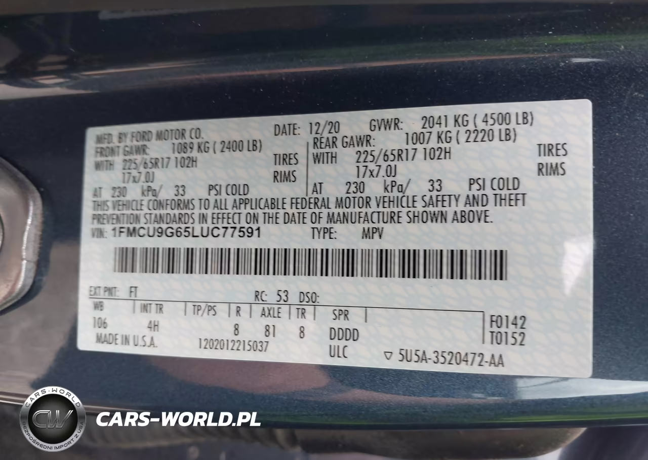 2020 Ford Escape Se VIN:1FMCU9G65LUC77591 - 9