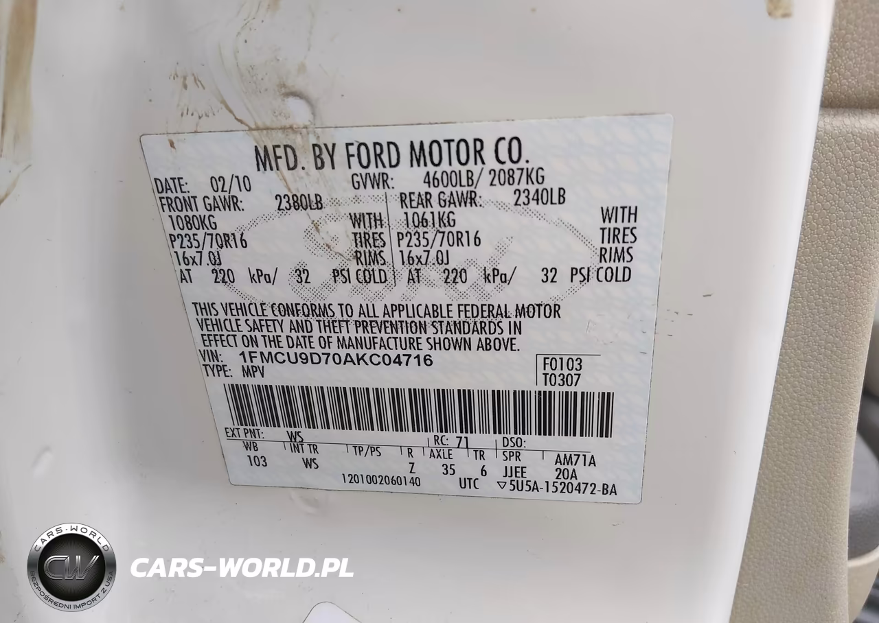 2010 Ford Escape Xlt VIN:1FMCU9D70AKC04716 - 9