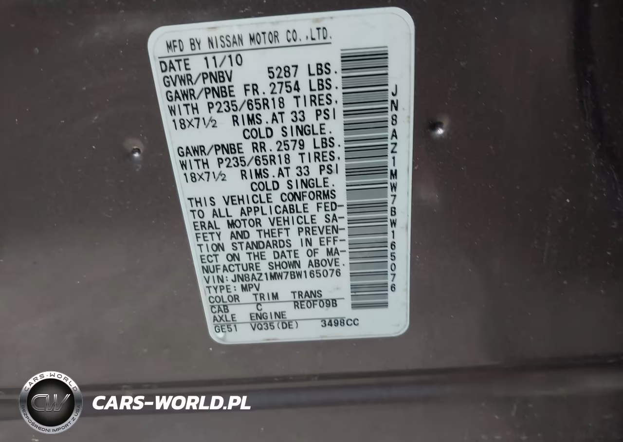 2011 Nissan Murano Sl VIN:JN8AZ1MW7BW165076 - 9