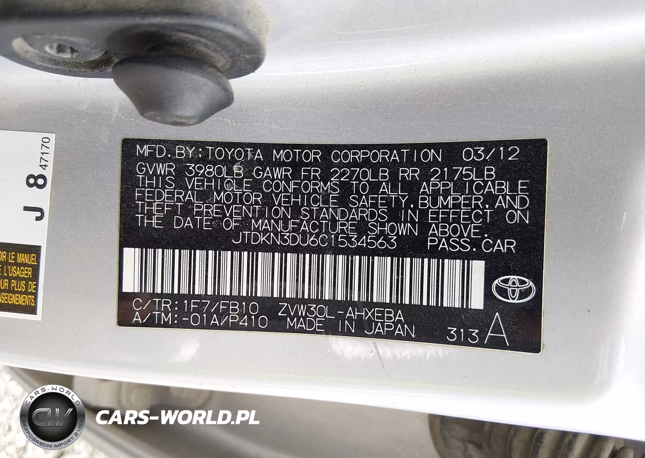 2012 Toyota Prius Two VIN:JTDKN3DU6C1534563 - 9