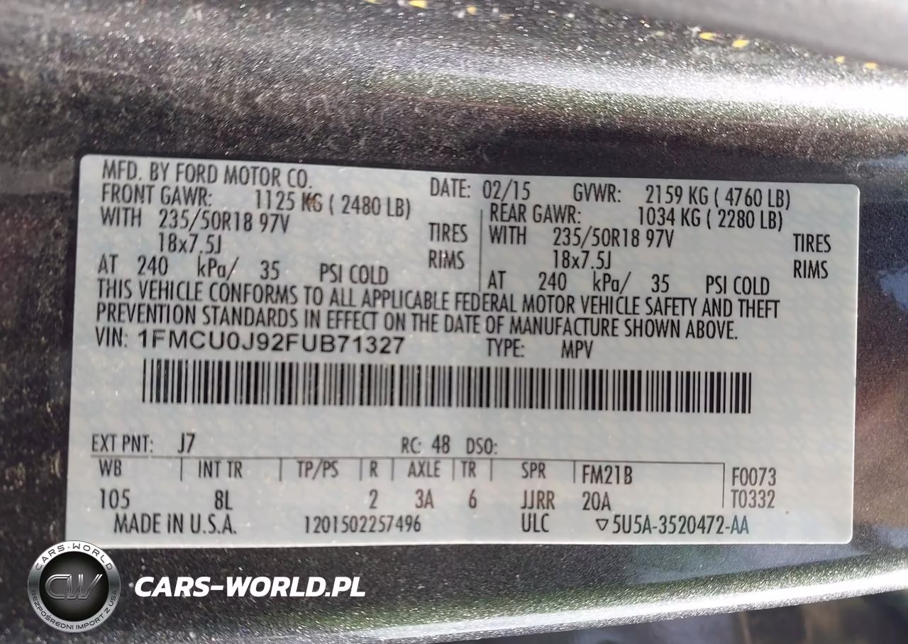 2015 Ford Escape Titanium VIN:1FMCU0J92FUB71327 - 9