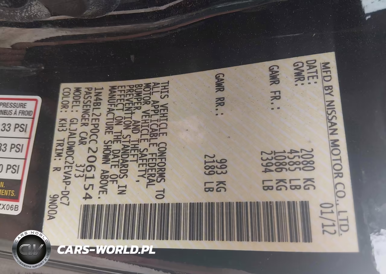 2012 Nissan Altima 3.5 Sr VIN:1N4BL2EP0CC206154 - 9