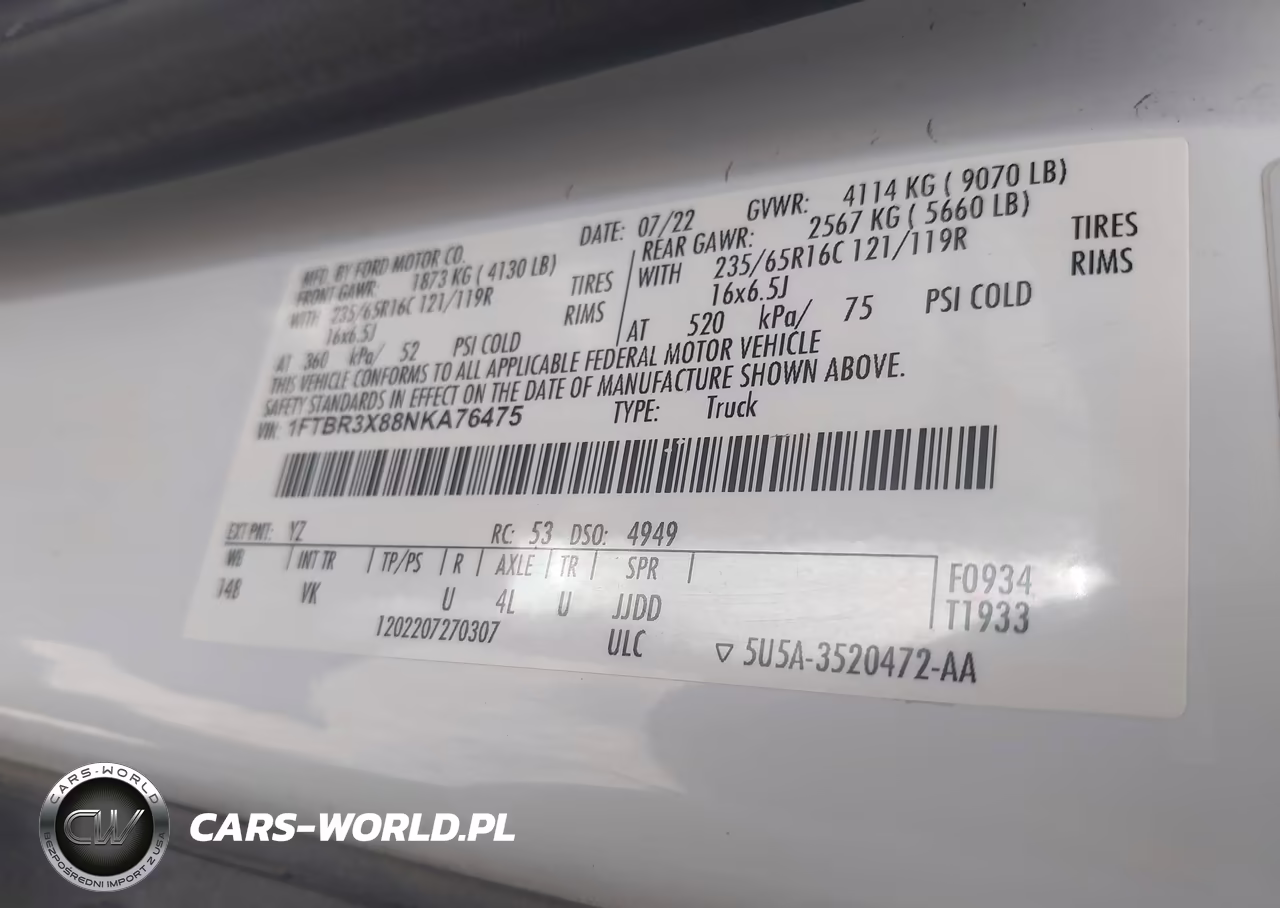 2022 Ford Transit-250 Cargo Van VIN:1FTBR3X88NKA76475 - 9