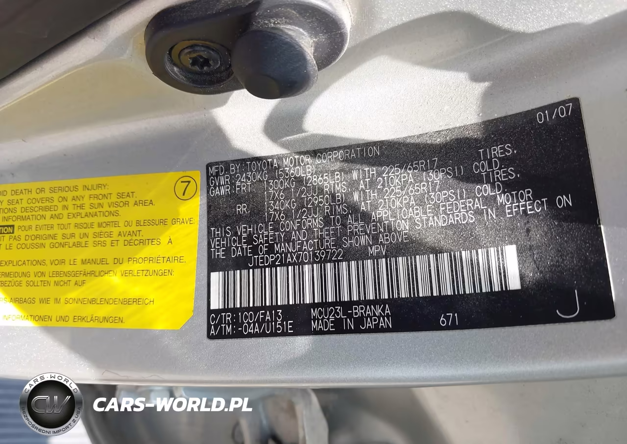 2007 Toyota Highlander Sport V6 VIN:JTEDP21AX70139722 - 9