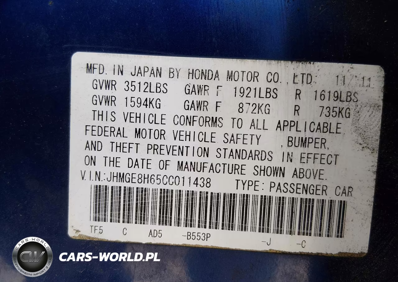 2012 Honda Fit Sport VIN:JHMGE8H65CC011438 - 9