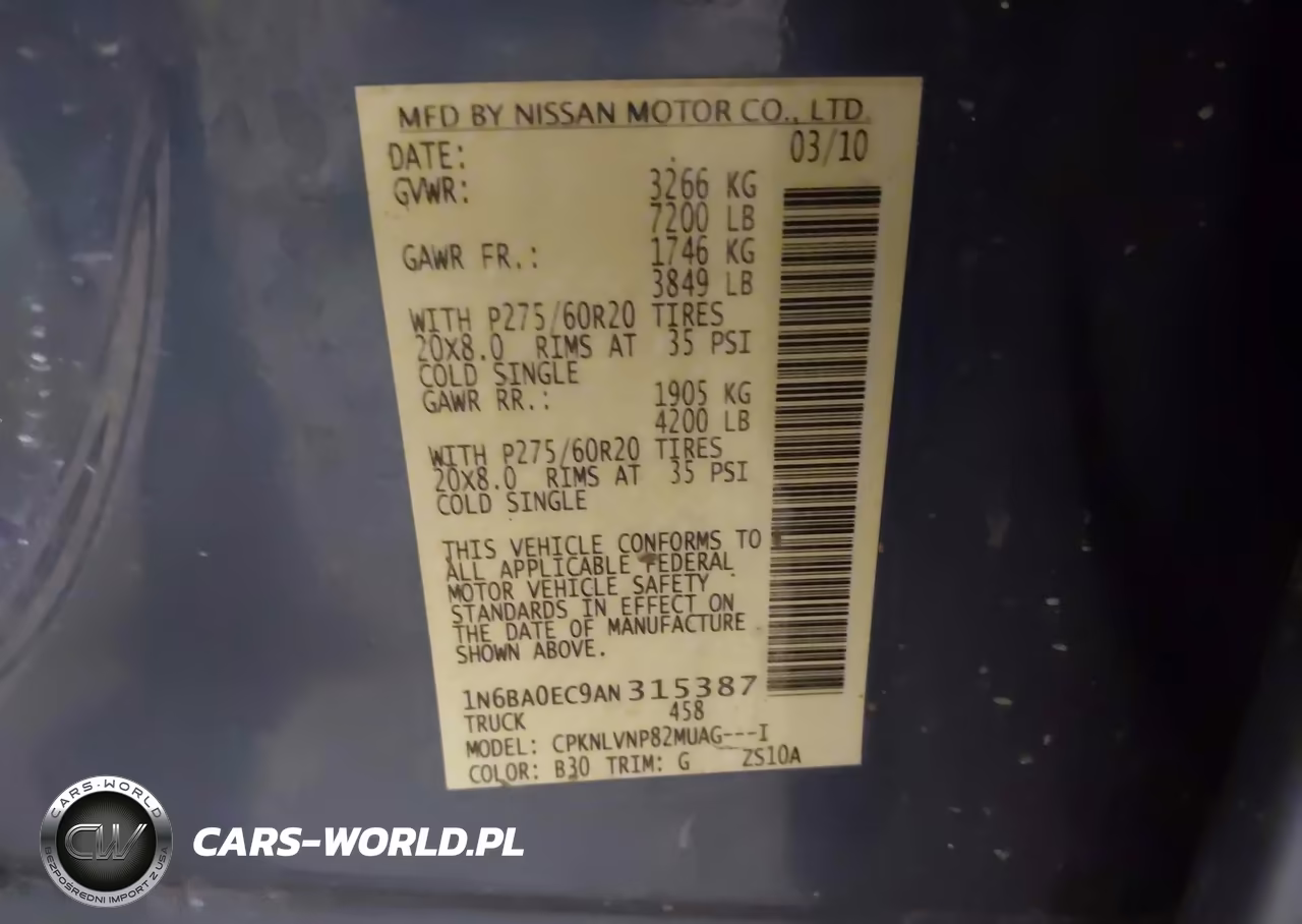 2010 Nissan Titan Le VIN:1N6BA0EC9AN315387 - 9