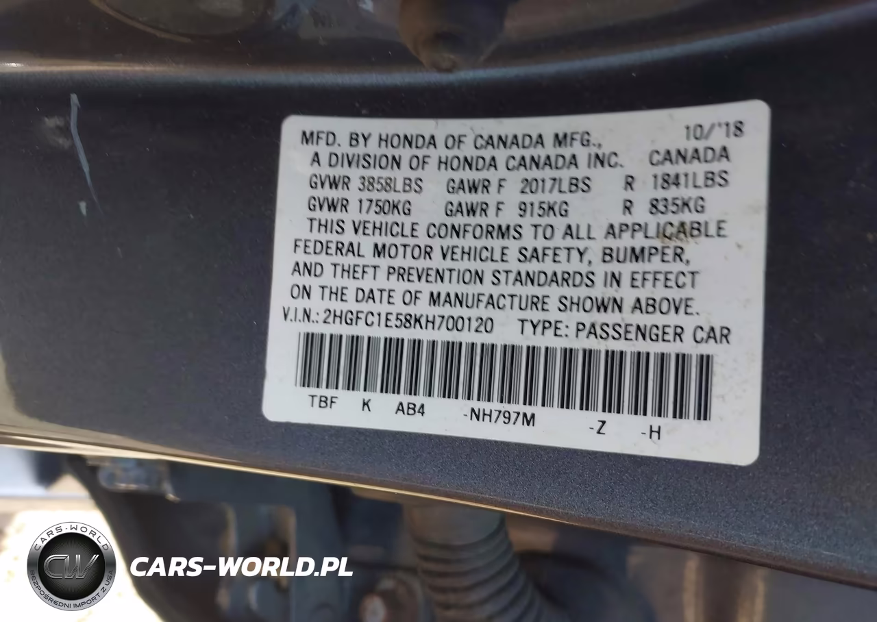 2019 Honda Civic Si VIN:2HGFC1E58KH700120 - 9