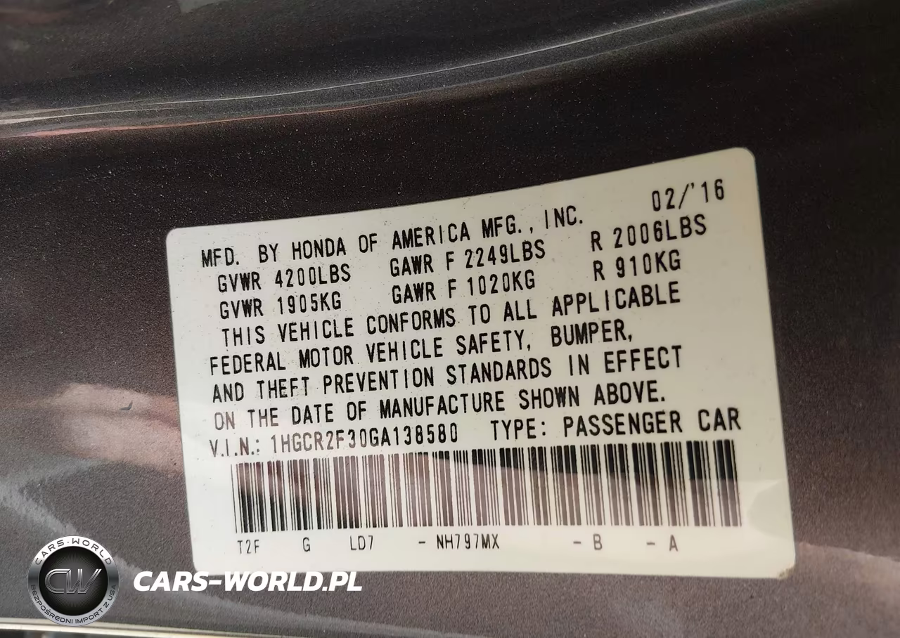 2016 Honda Accord Lx VIN:1HGCR2F30GA138580 - 9