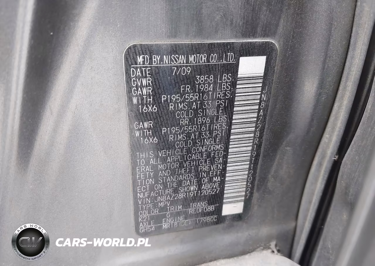 2009 Nissan Cube 1.8Sl VIN:JN8AZ28R19T120527 - 9