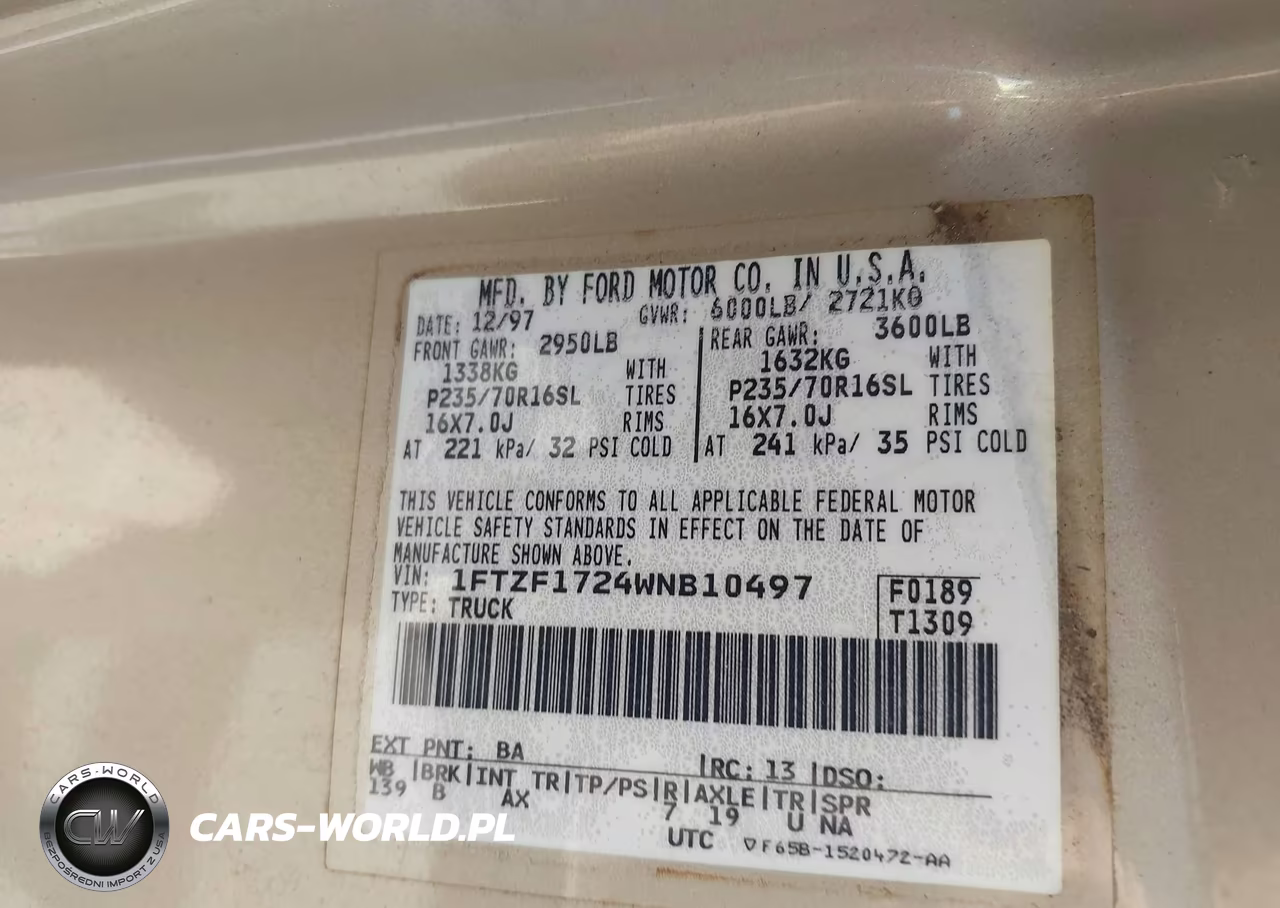 1998 Ford F-150 Standard-Xl-Xlt VIN:1FTZF1724WNB10497 - 9