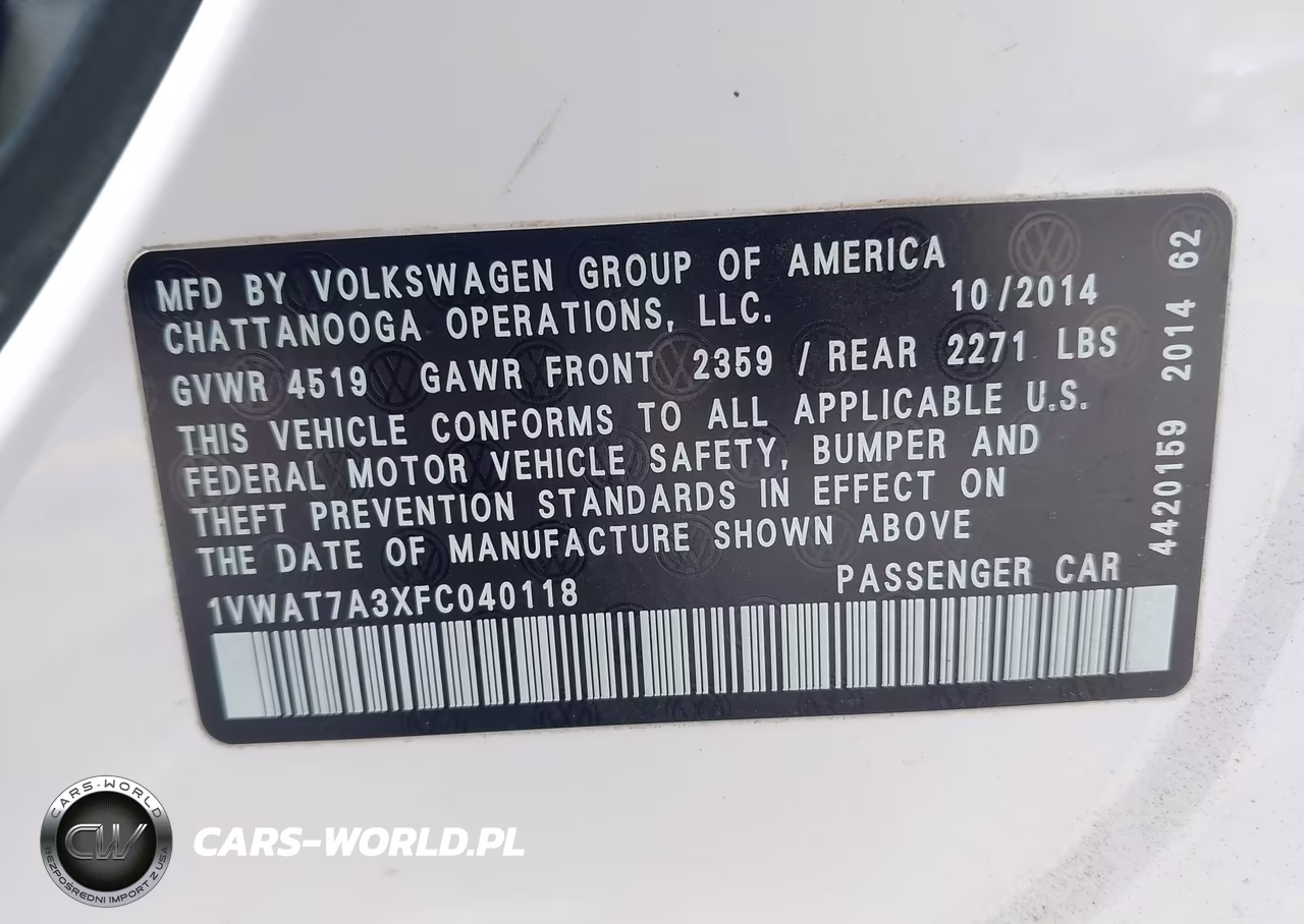 2015 Volkswagen Passat 1.8T Wolfsburg Edition VIN:1VWAT7A3XFC040118 - 9