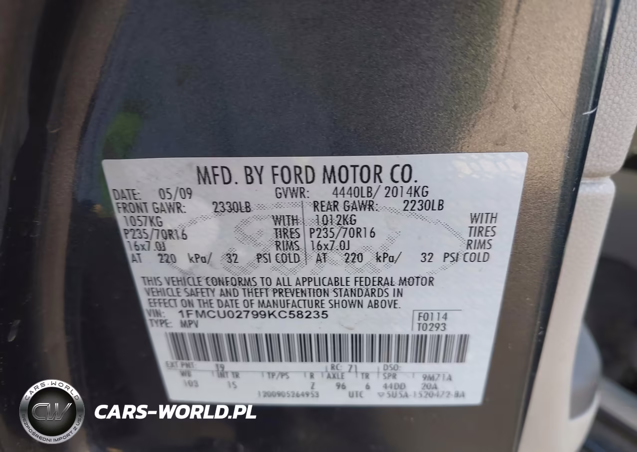2009 Ford Escape Xls-Xls Manual VIN:1FMCU02799KC58235 - 9