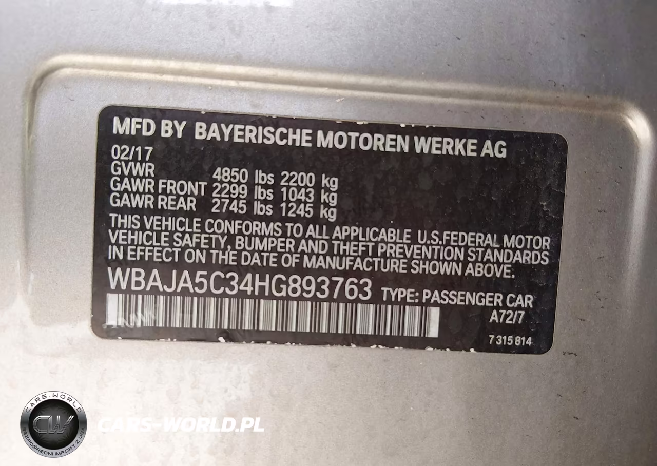 2017 BMW 530I VIN:WBAJA5C34HG893763 - 9
