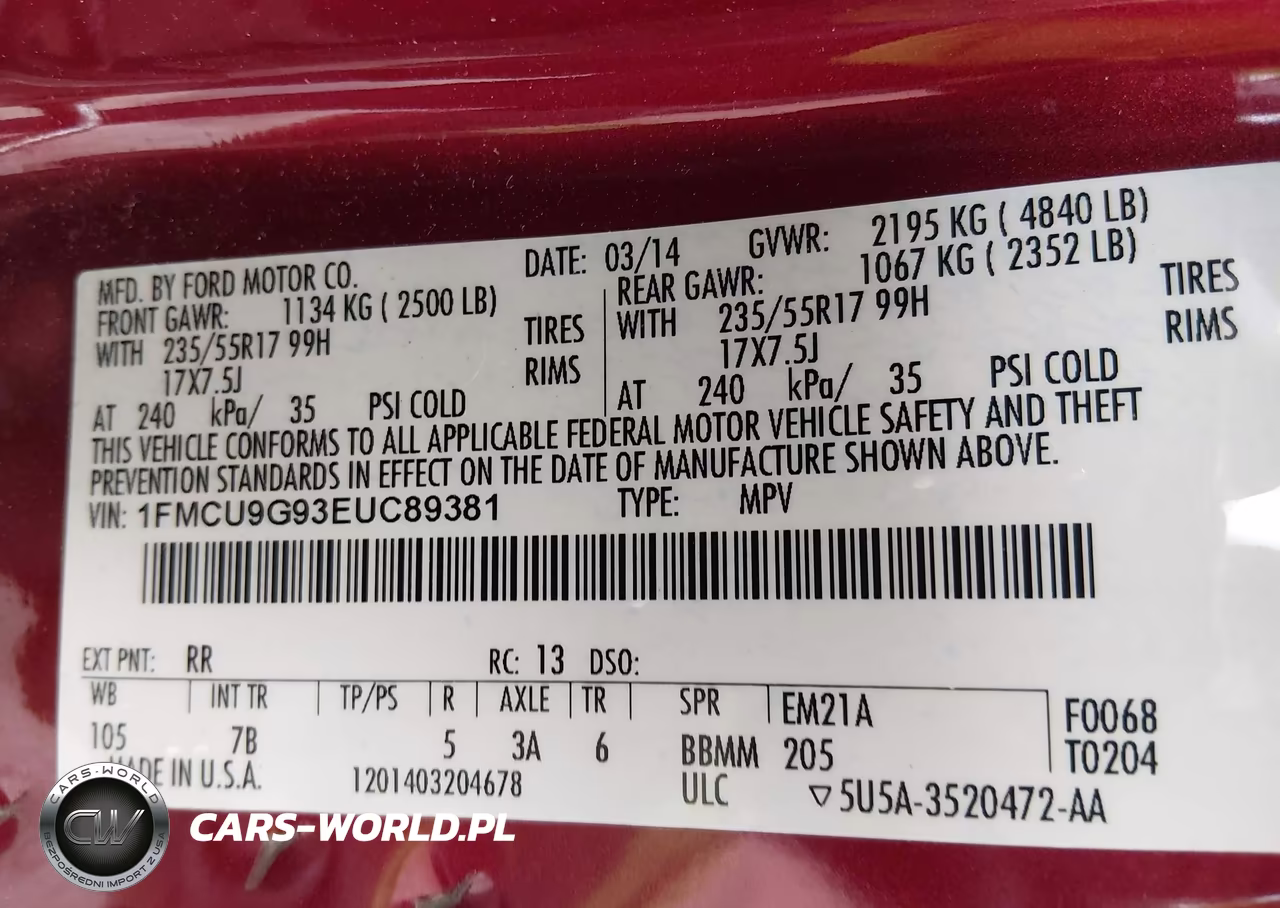 2014 Ford Escape Se VIN:1FMCU9G93EUC89381 - 9
