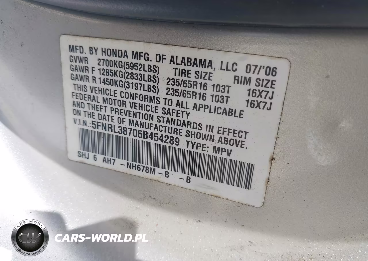 2006 Honda Odyssey Ex-L VIN:5FNRL38706B454289 - 9