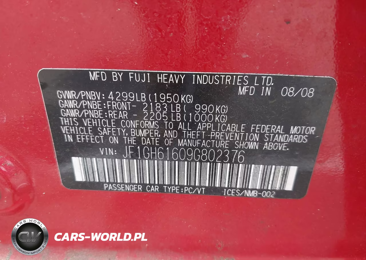 2009 Subaru Impreza 2.5I VIN:JF1GH61609G802376 - 9