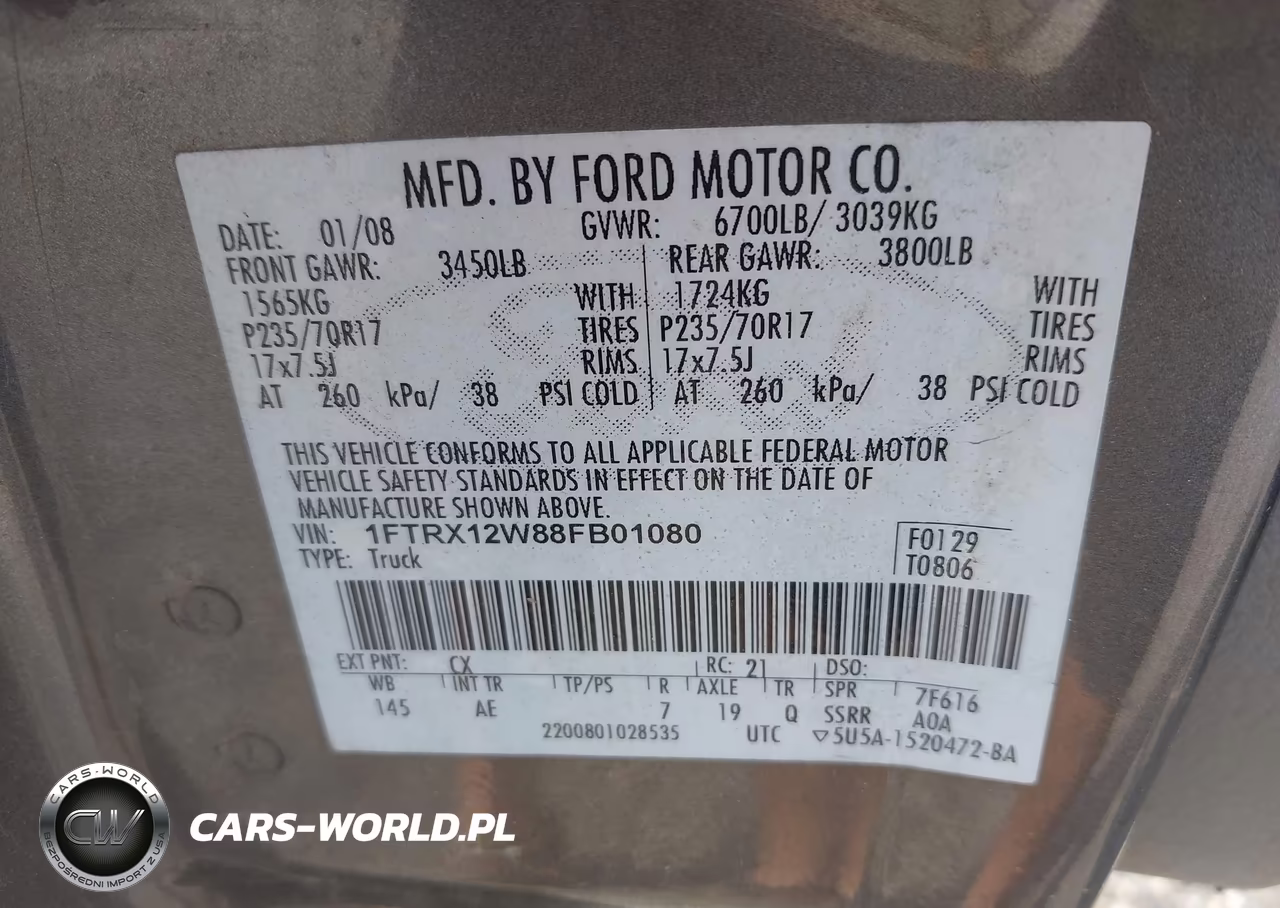 2008 Ford F-150 Fx2-Stx-Xl-Xlt VIN:1FTRX12W88FB01080 - 9