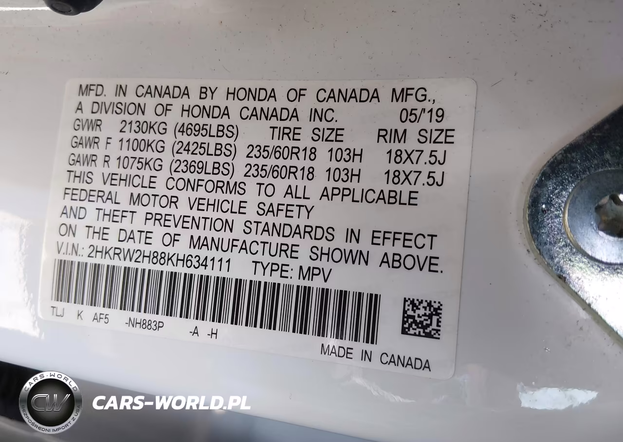2019 Honda Cr-V Ex-L VIN:2HKRW2H88KH634111 - 9