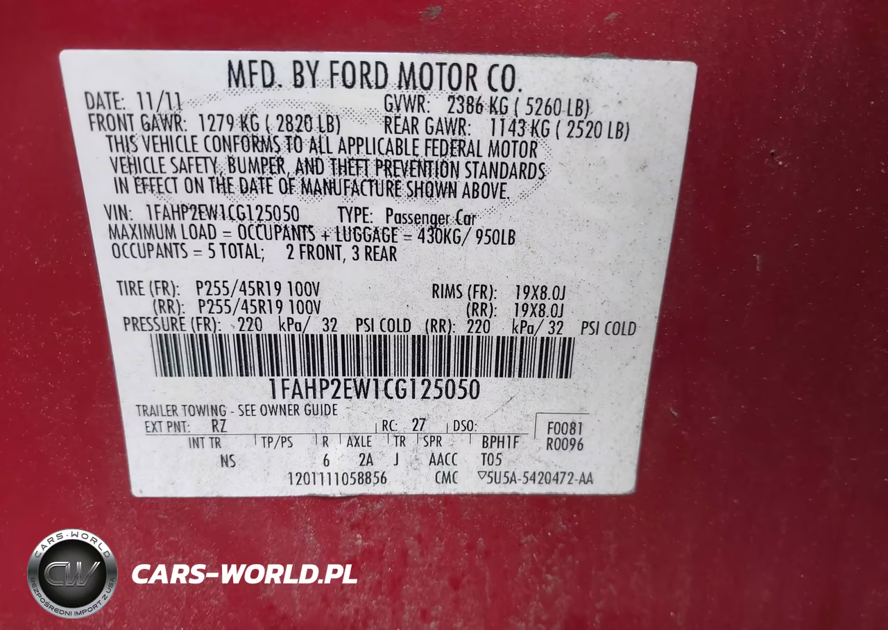 2012 Ford Taurus Sel VIN:1FAHP2EW1CG125050 - 9