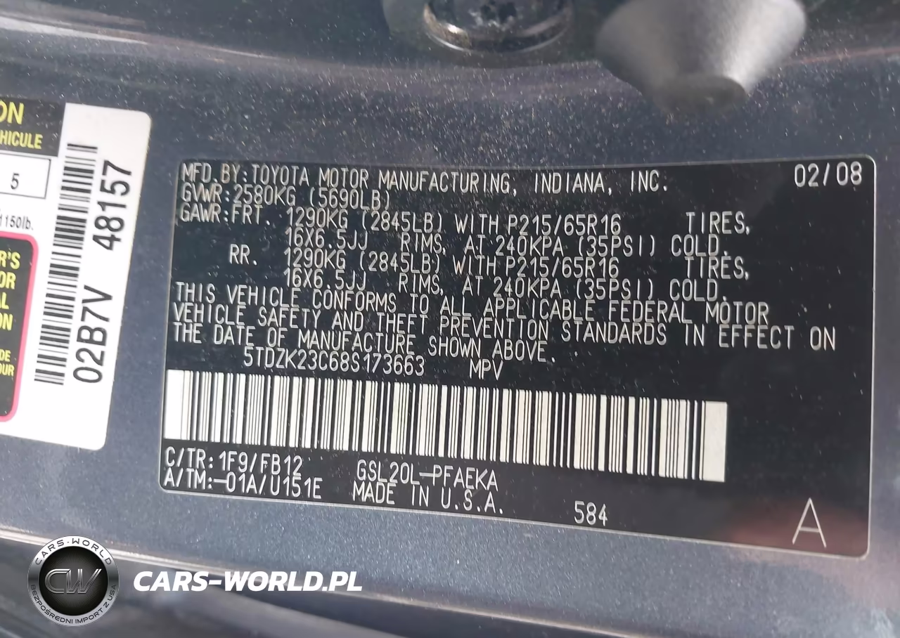 2008 Toyota Sienna Ce VIN:5TDZK23C68S173663 - 9