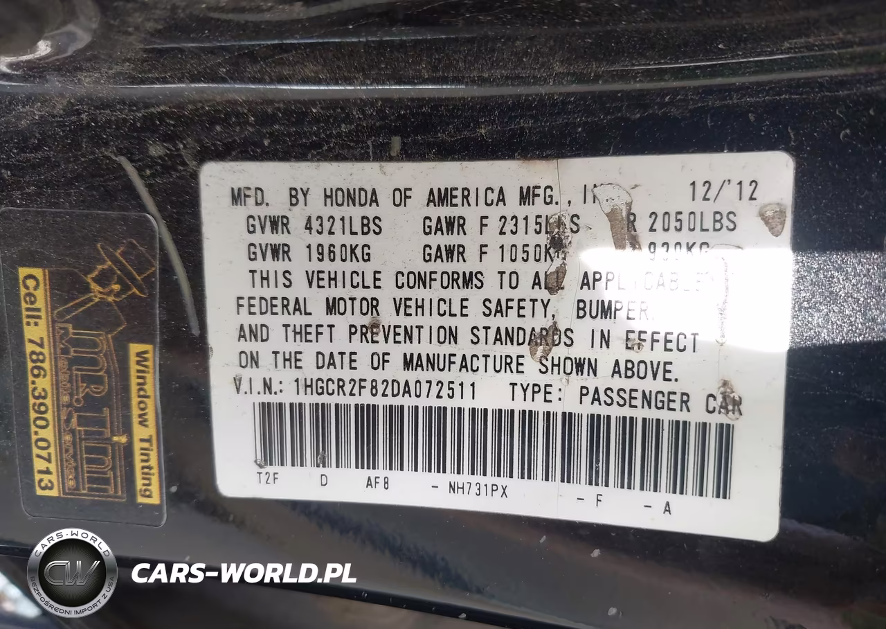 2013 Honda Accord Ex-L VIN:1HGCR2F82DA072511 - 9