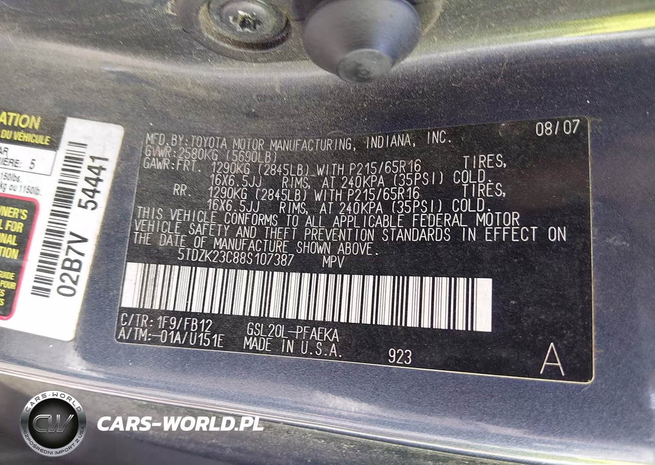 2008 Toyota Sienna Ce VIN:5TDZK23C88S107387 - 9