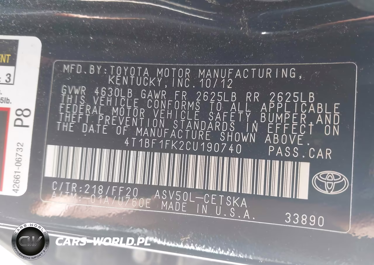 2012 Toyota Camry Se Limited Edition VIN:4T1BF1FK2CU190740 - 9