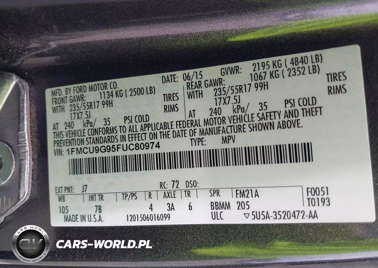2015 Ford Escape Se VIN:1FMCU9G95FUC80974 - 9