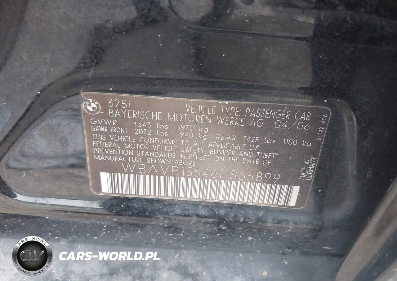 2006 BMW 325I VIN:WBAVB13546PS65899 - 9