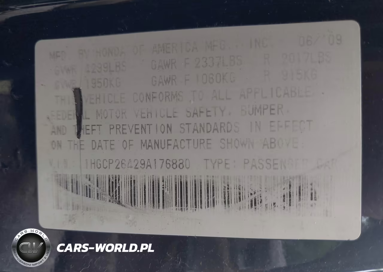 2009 Honda Accord 2.4 Lx-P VIN:1HGCP26429A176880 - 9