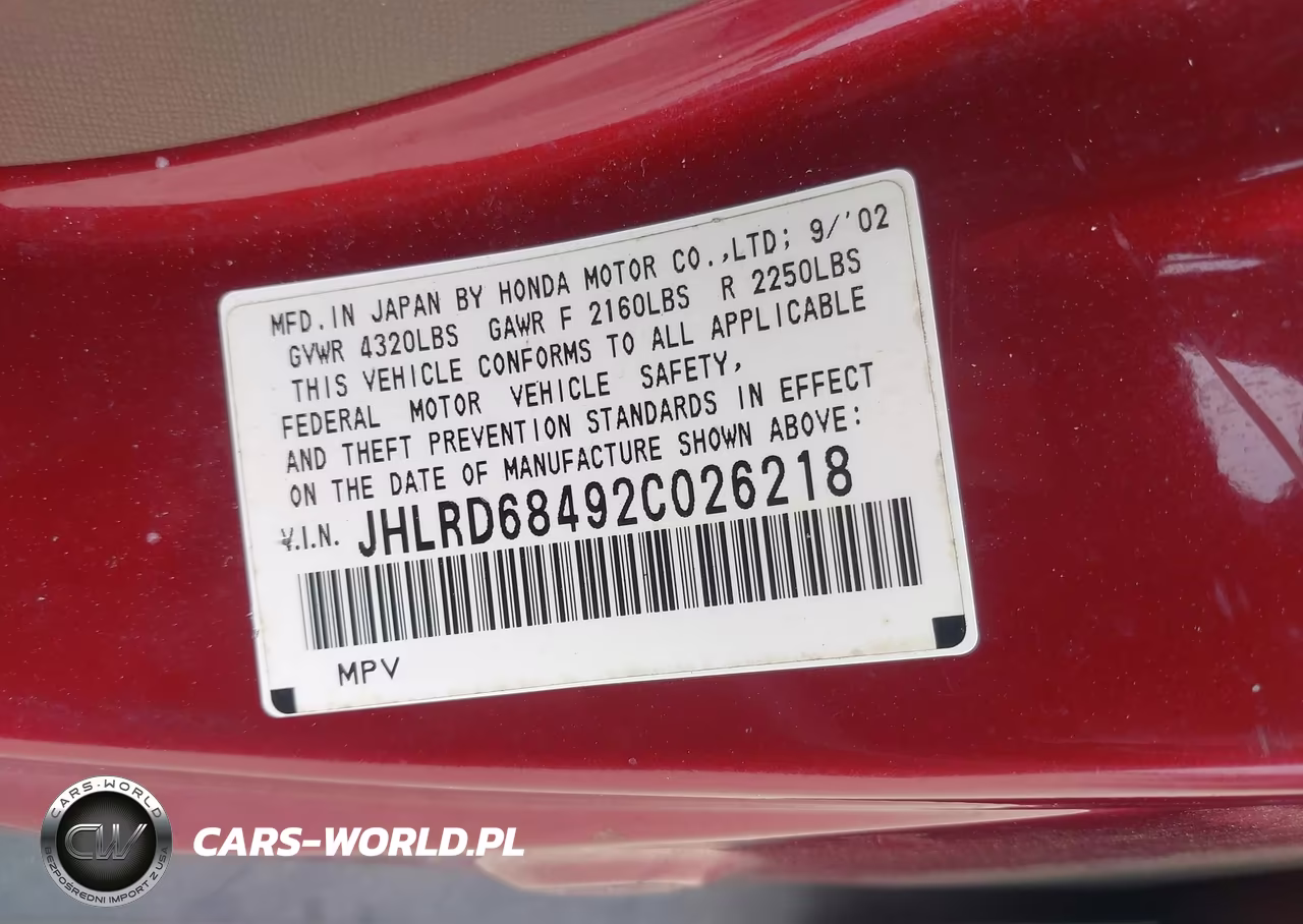 2002 Honda Cr-V Lx VIN:JHLRD68492C026218 - 9