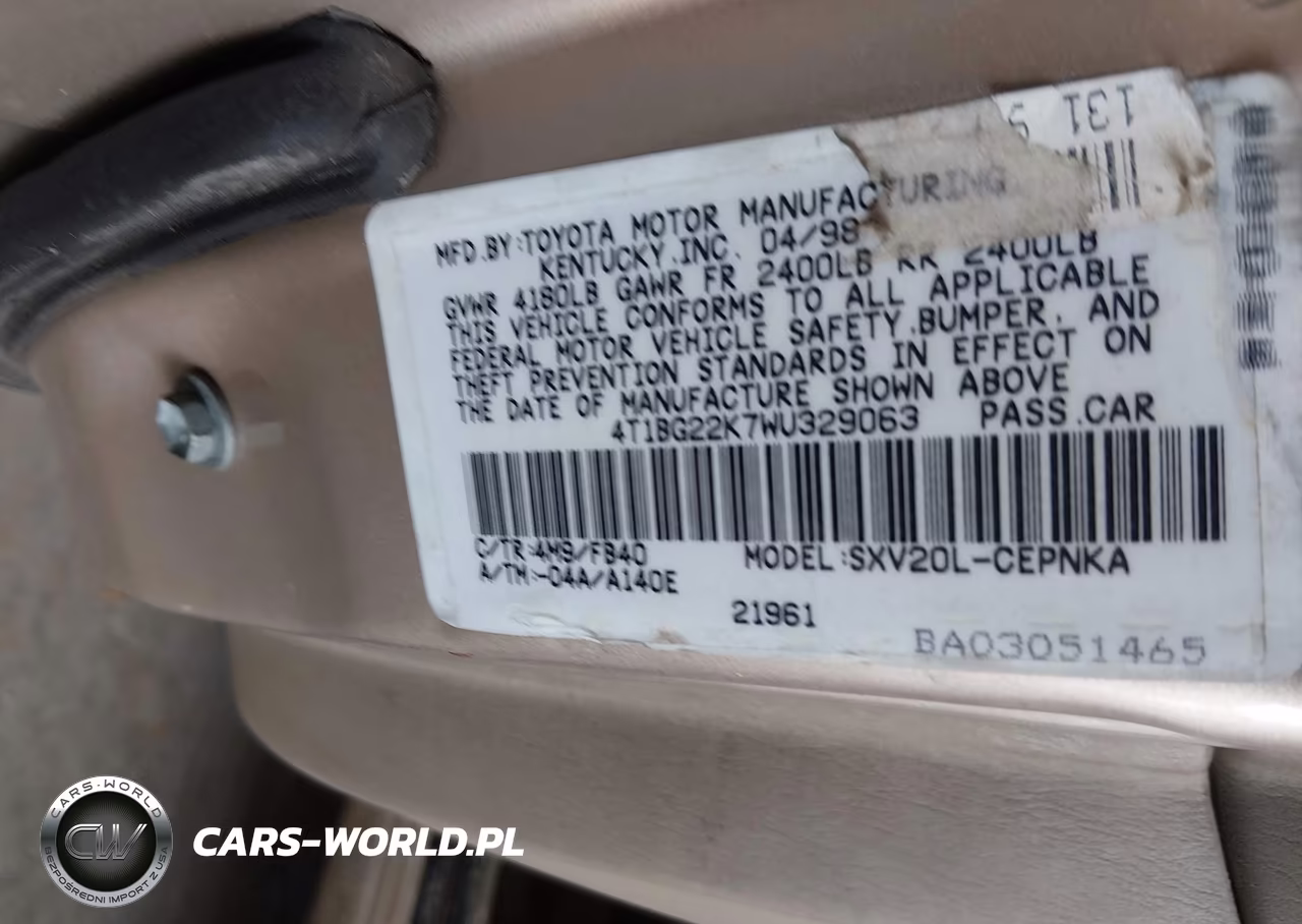 1998 Toyota Camry Le VIN:4T1BG22K7WU329063 - 9