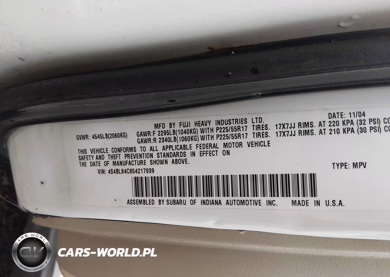 2005 Subaru Outback 3.0R VIN:4S4BL84C854217939 - 9