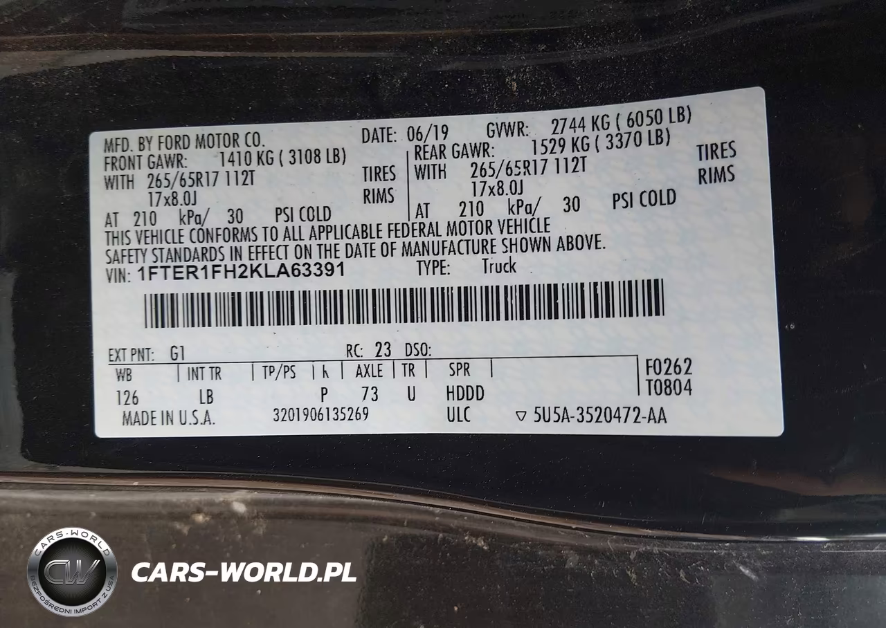 2019 Ford Ranger Xlt VIN:1FTER1FH2KLA63391 - 9