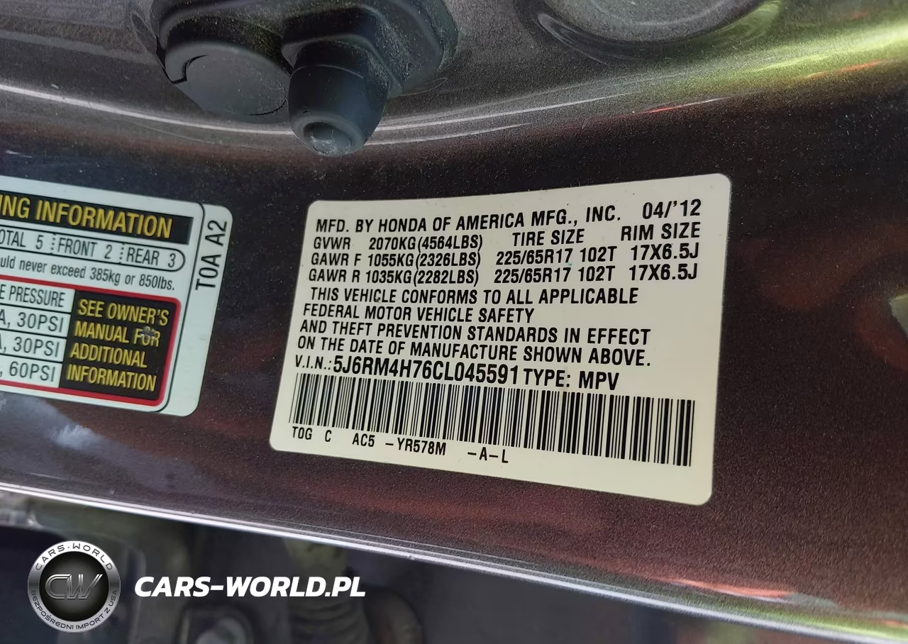 2012 Honda Cr-V Ex-L VIN:5J6RM4H76CL045591 - 9