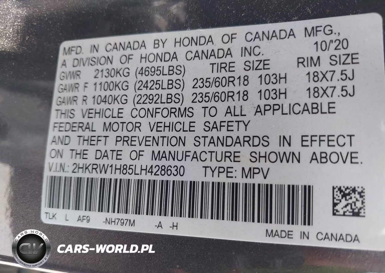 2020 Honda Cr-V 2Wd Ex-L VIN:2HKRW1H85LH428630 - 9
