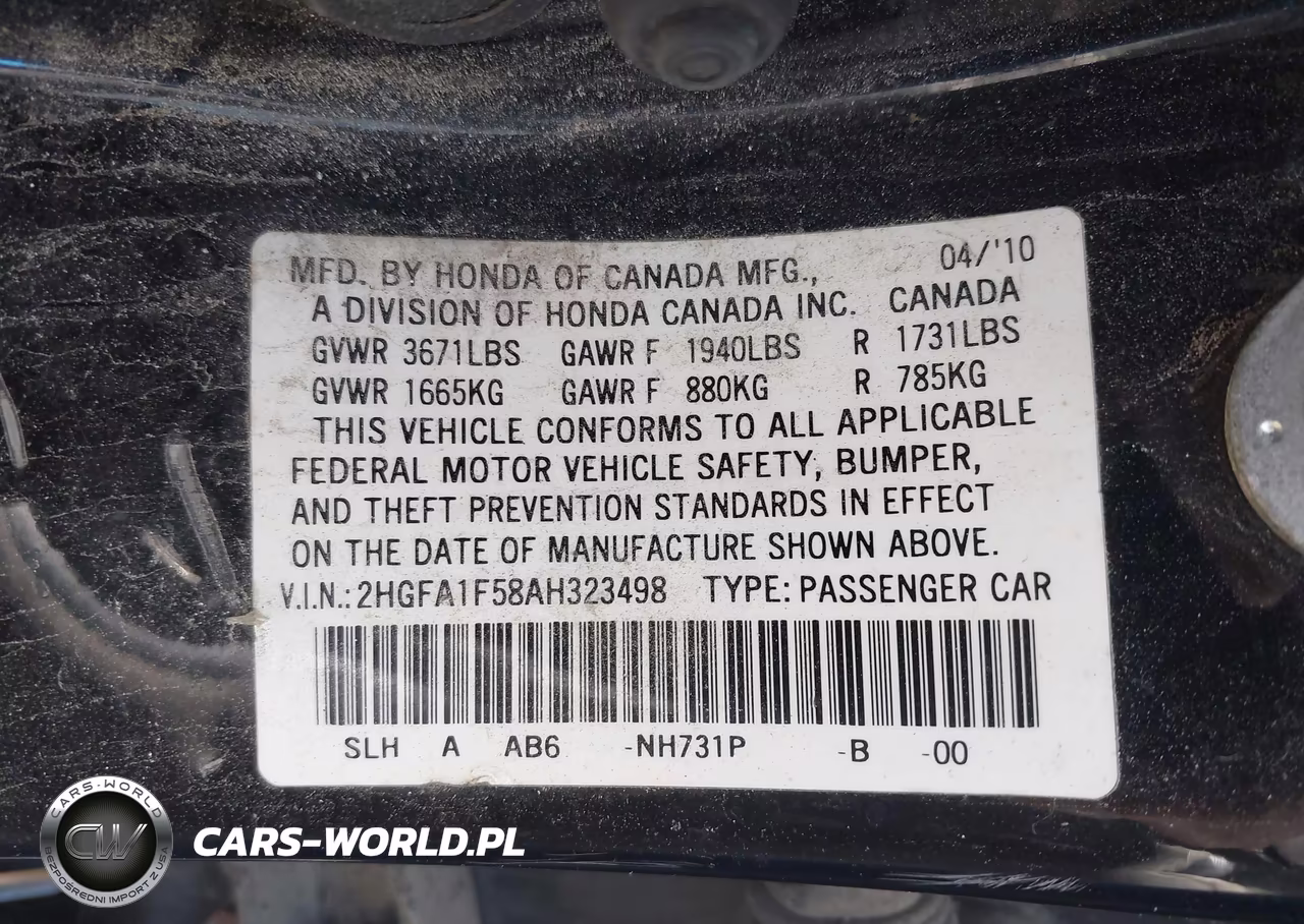 2010 Honda Civic Lx VIN:2HGFA1F58AH323498 - 9