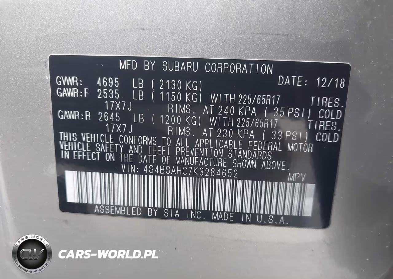 2019 Subaru Outback 2.5I Premium VIN:4S4BSAHC7K3284652 - 9
