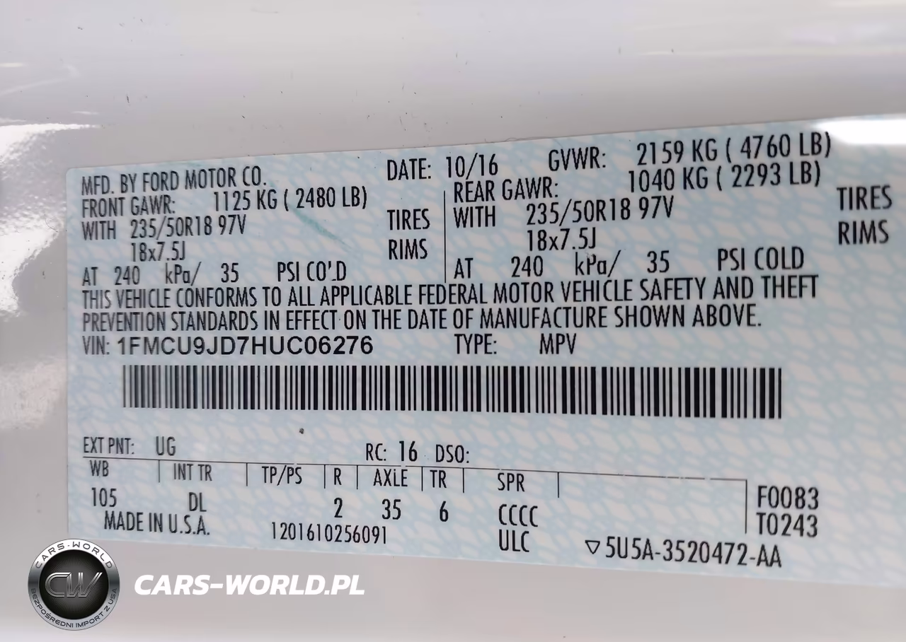 2017 Ford Escape Titanium VIN:1FMCU9JD7HUC06276 - 9