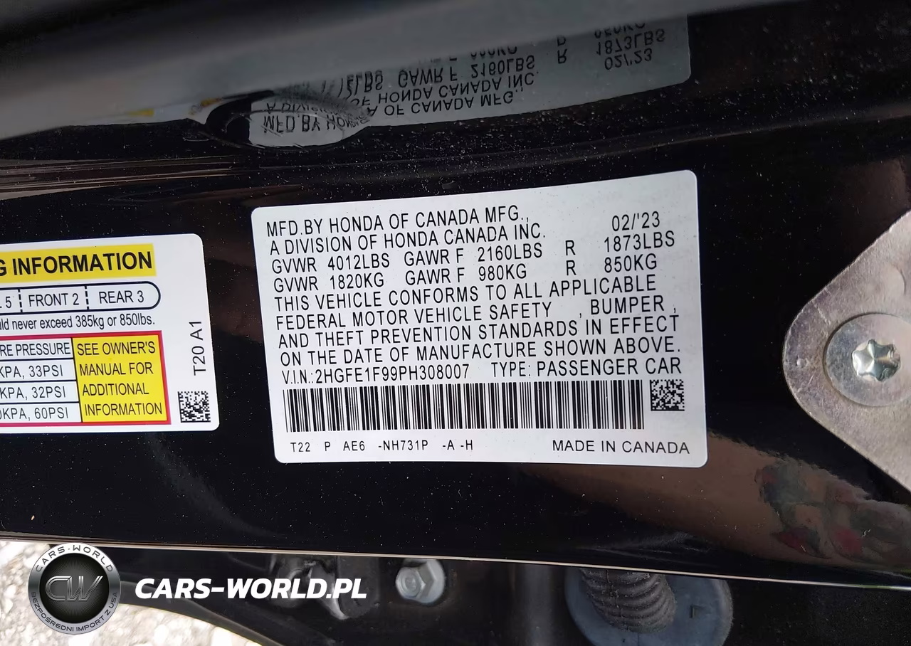 2023 Honda Civic Touring VIN:2HGFE1F99PH308007 - 9