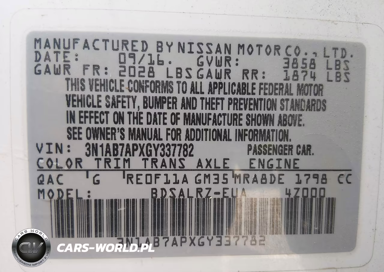 2016 Nissan Sentra Sr VIN:3N1AB7APXGY337782 - 9