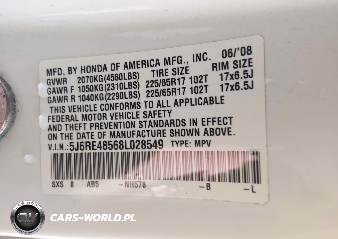 2008 Honda Cr-V Ex VIN:5J6RE48568L028549 - 9