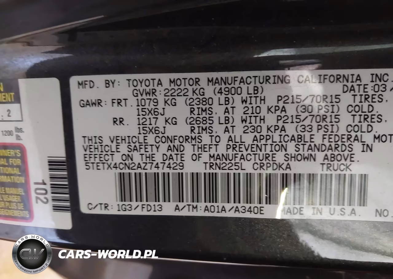 2010 Toyota Tacoma VIN:5TETX4CN2AZ747429 - 9